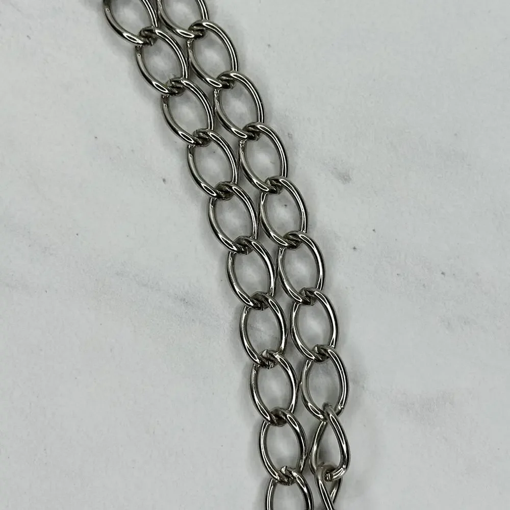 Coin Charm Silver Tone Metal Chain Link Belt Small (S) Classical Y2K Edgy ⚡